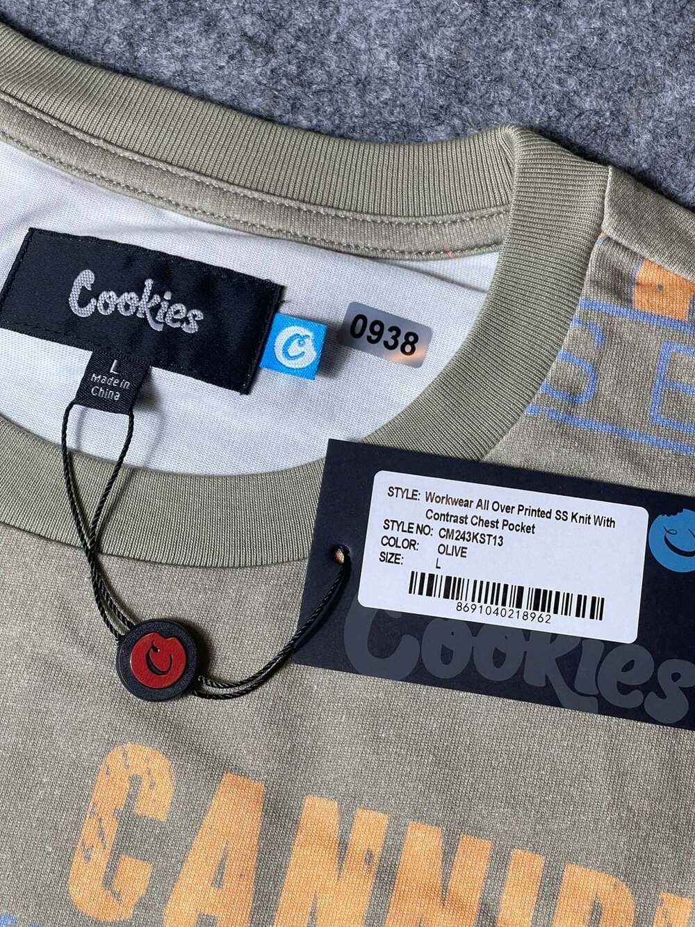 Cookies All Over Printed SS Knit With Contrast Chest Pocket T-Shirt in Olive - Picture 2 of 4